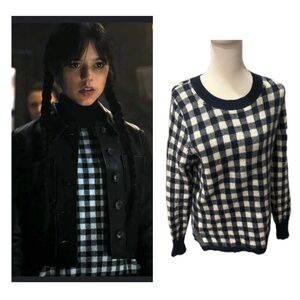 ASO Wednesday Adams Cashmere J Crew Gingham Sweater